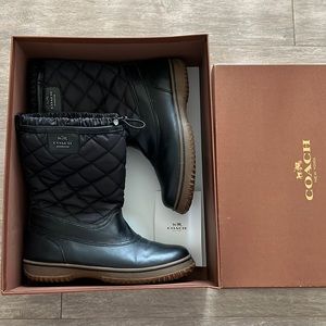 Coach Samara Aniline Leather/Nylon Winter Rain Boot/Booties Black 8 Womens